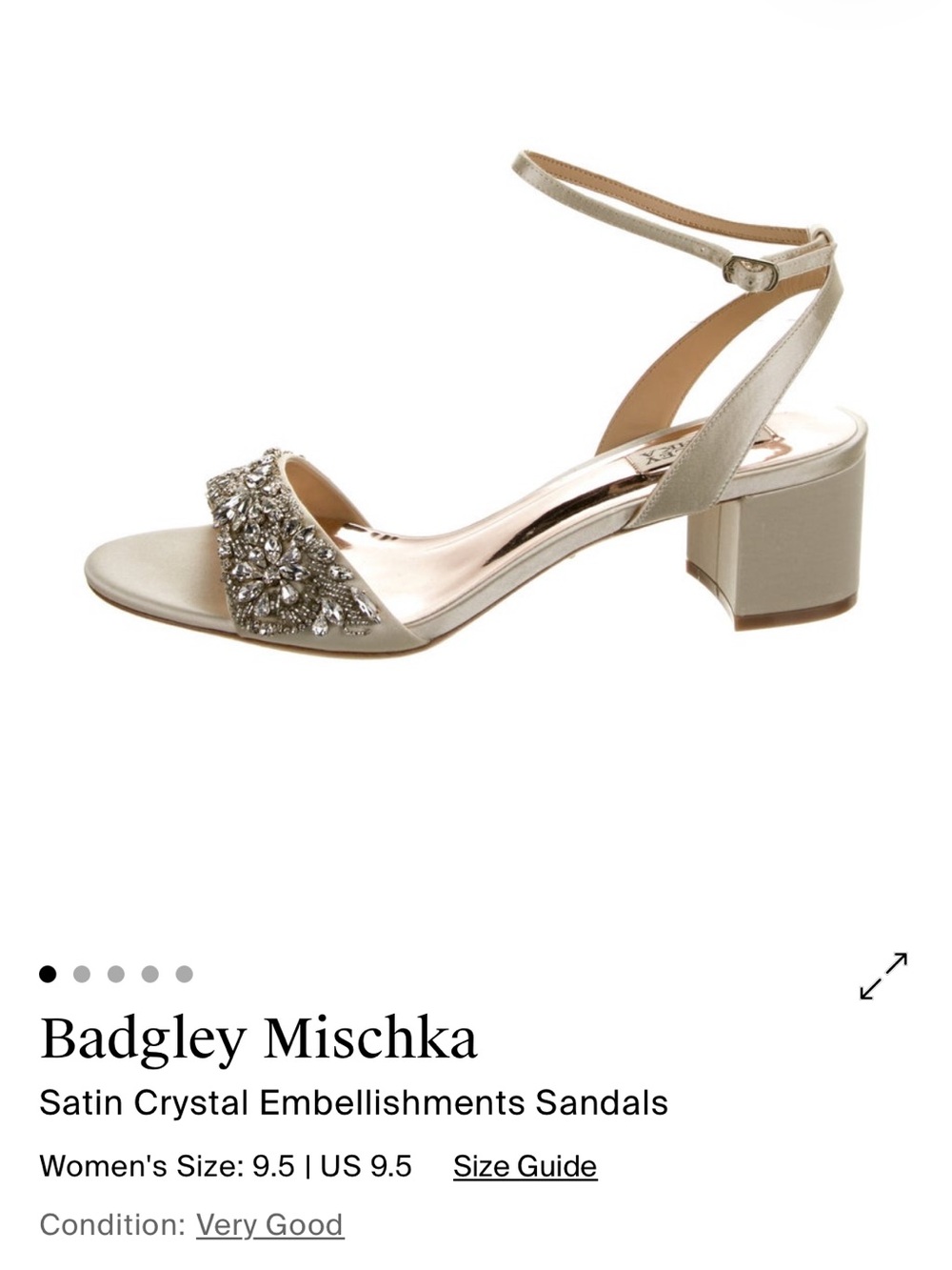 Badgley Mischka Champagne Satin Crystal Ankle-Strap Block Heels